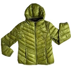Xersion Womens Packable Down Puffer Jacket Large Hood Lime Green Gorpcore Hiking